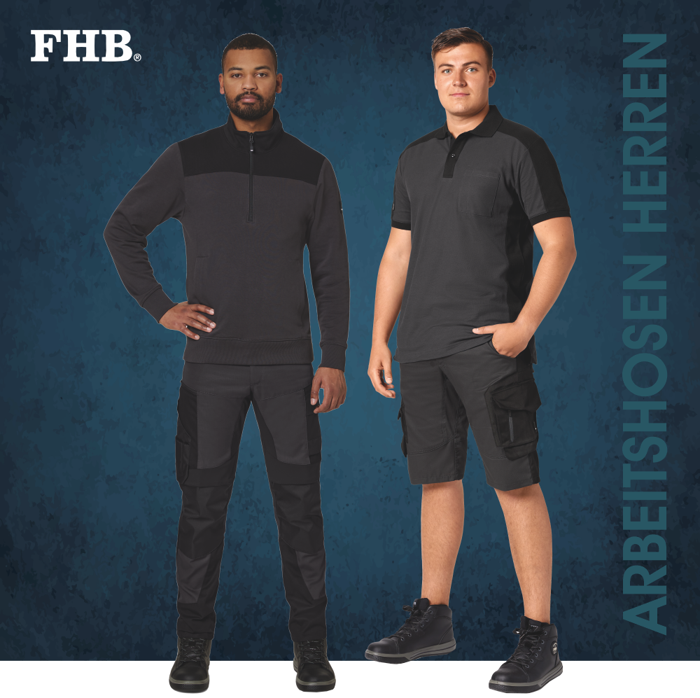 FHB Arbeitshosen für Männer jetzt entdecken Zwei Männer mit FHB Arbeitshose Leo und Short Wulf